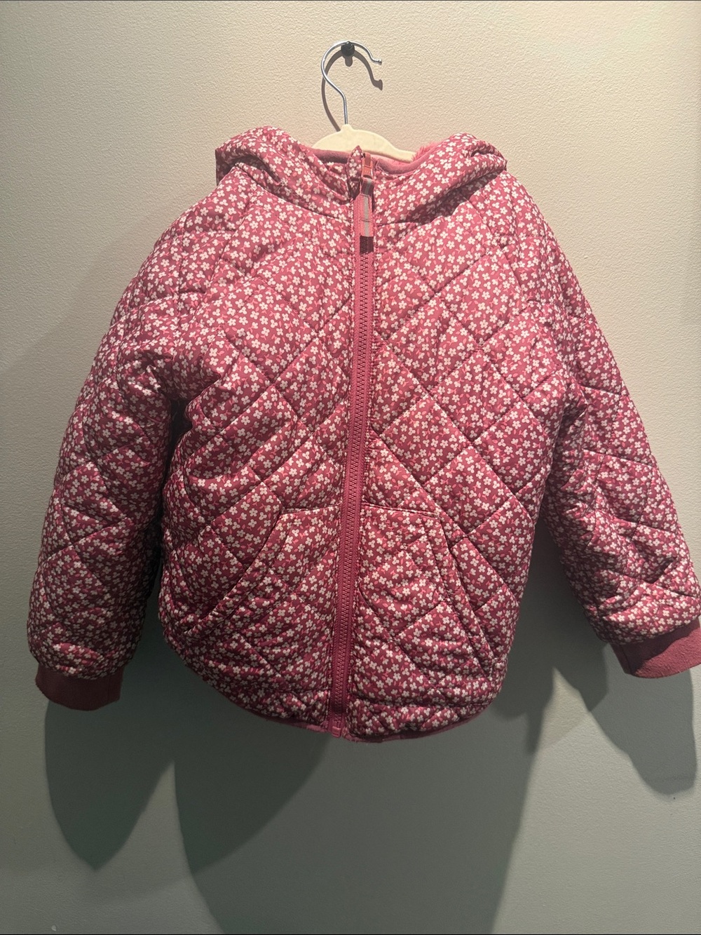 Cat & Jack Girls' Pink Quilted Hooded Jacket with Floral Print